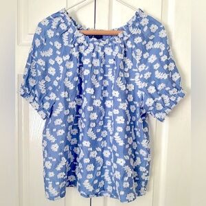 Ann Taylor Floral Clip Puff Sleeve Top Windswept Blue Size: Small NWT